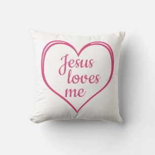 JESUS LOVES ME in Heart Throw Pillow