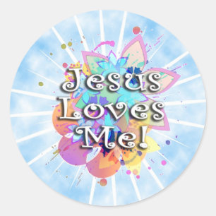 Jesus Loves Me, Pastel Watercolor Classic Round Sticker