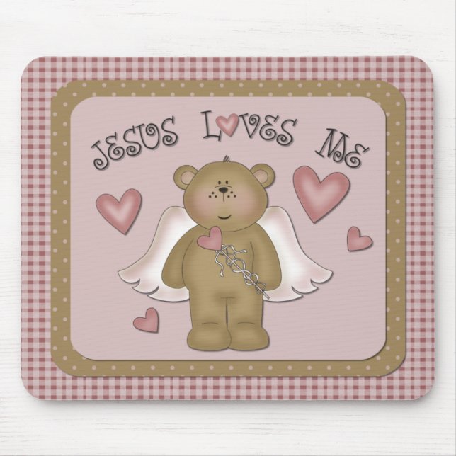 Jesus Loves Me Teddy Bear Angel Mousepad (Front)