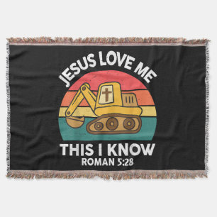 Jesus Loves Me This I Know Excavator Christian Throw Blanket