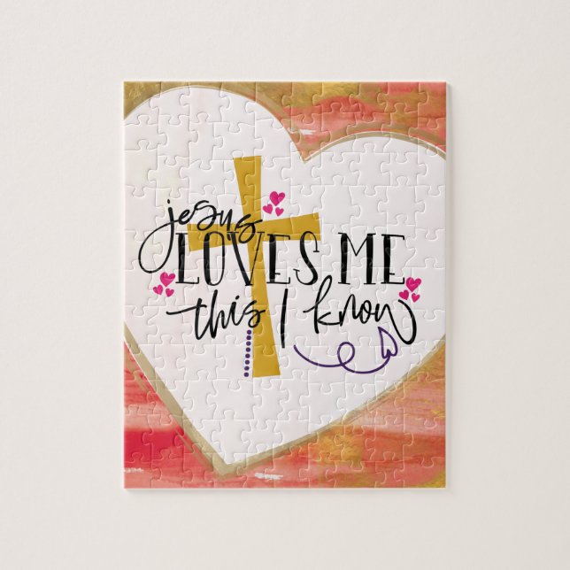"Jesus Loves Me This I Know" Heart Cross Jigsaw Puzzle (Vertical)