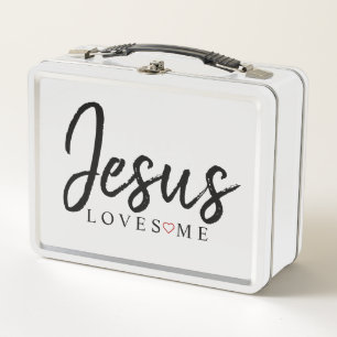 Jesus Loves Me with red heart   Metal Lunch Box