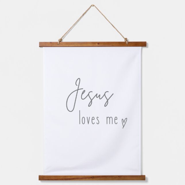 Jesus loves me. Wood Topped Wall Tapestry (Front)