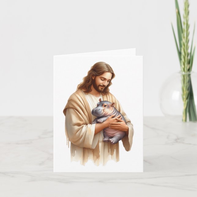 Jesus Loves Moo Deng Bouncy Pig Cute Ba  Card (Front)
