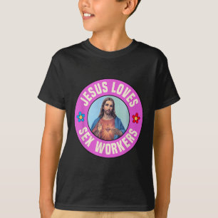 Jesus Loves Workers Christian Faith Flowers T-Shirt