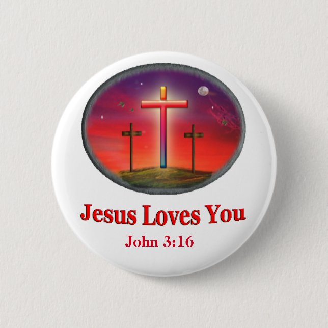 jesus loves you 2 inch round button (Front)