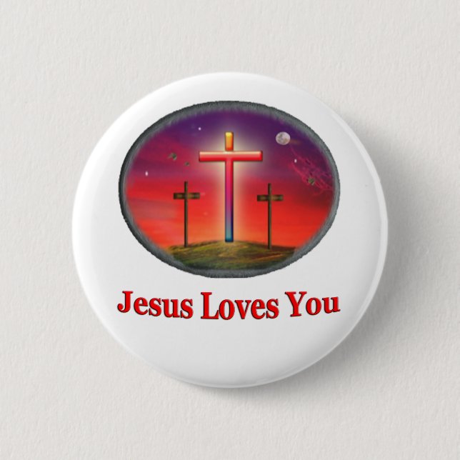jesus loves you 2 inch round button (Front)