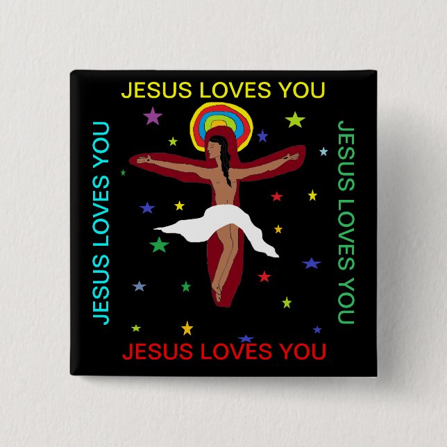 Jesus Loves You 2 Inch Square Button (Front)