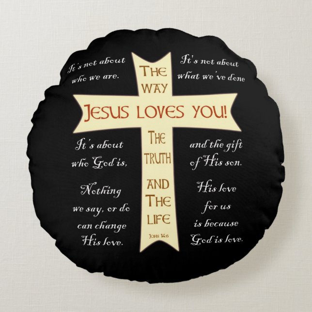 Jesus Loves You - Black and Purple - throw Pillow (Front)