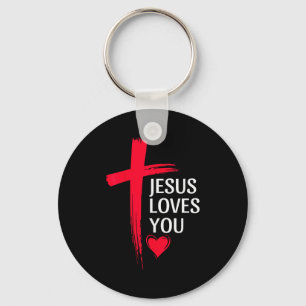 Jesus Loves You Christian Love Cross Heart Design Keychain