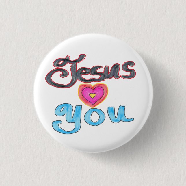 ‘Jesus Loves You’ Christian Quote White  1 Inch Round Button (Front)