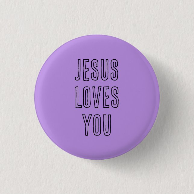 Jesus Loves You Customize Purple & Black Christian 1 Inch Round Button (Front)