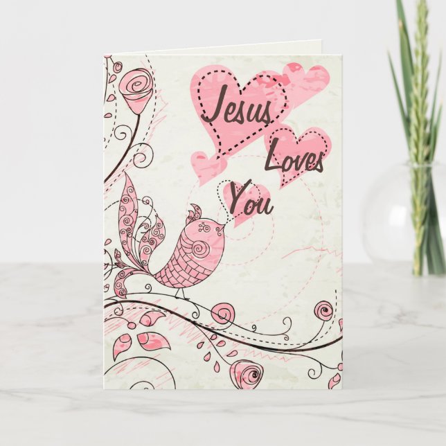 Jesus Loves You Cute Bird Valentine's Day Holiday Card (Front)