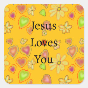 Jesus Loves You Flowers Hearts Sticker