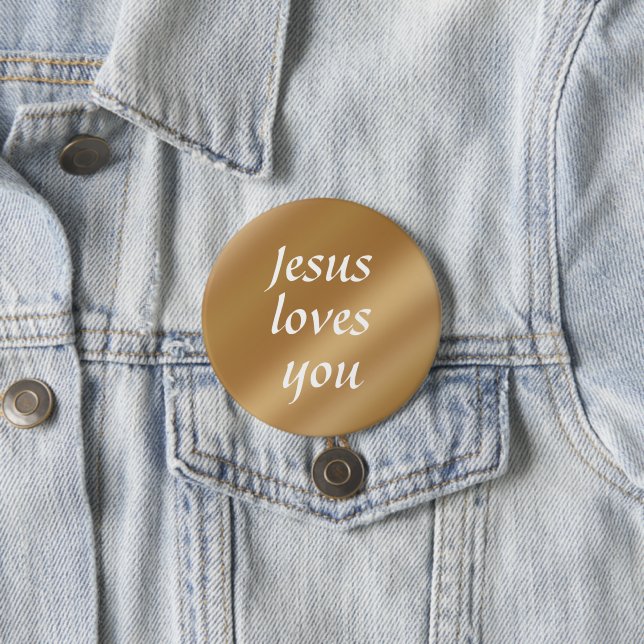 Jesus Loves You | Gold Chic Custom Text Christian 3 Inch Round Button (In Situ)