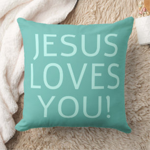 Jesus loves you Green aqua & light teal Throw Pillow