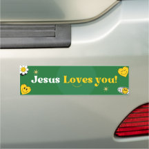Jesus Loves You Green Yellow Smiley Cute 