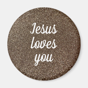 Jesus Loves You Personalize Faux Glitter Glam Gift Magnet
