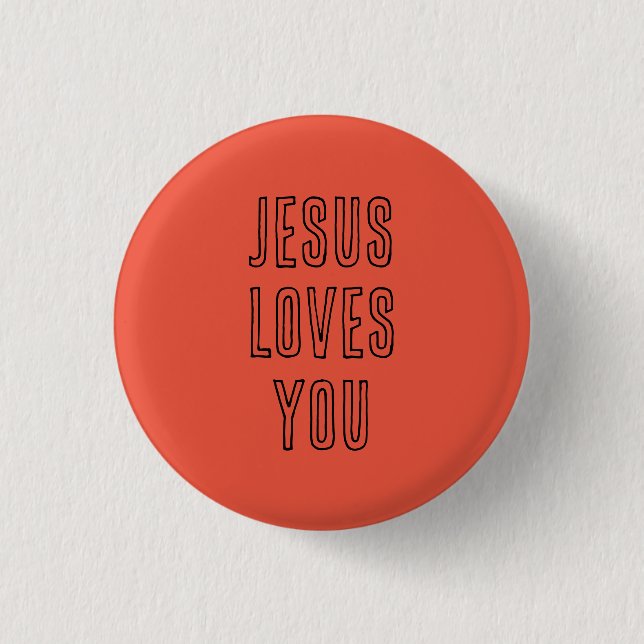 Jesus Loves You Personalize Red on Black Cute Gift 1 Inch Round Button (Front)