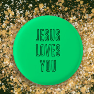 Jesus Loves You Personalized Green & Black Modern 1 Inch Round Button