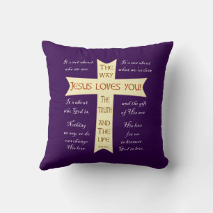 Jesus Loves You - Red and Purple - throw Pillow