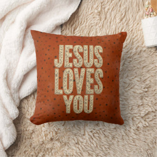 Jesus Loves You Rustic Christian Encouragement Throw Pillow