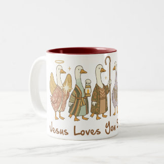 “Jesus Loves You Silly Goose” • Funny Faith Boho Two-Tone Coffee Mug