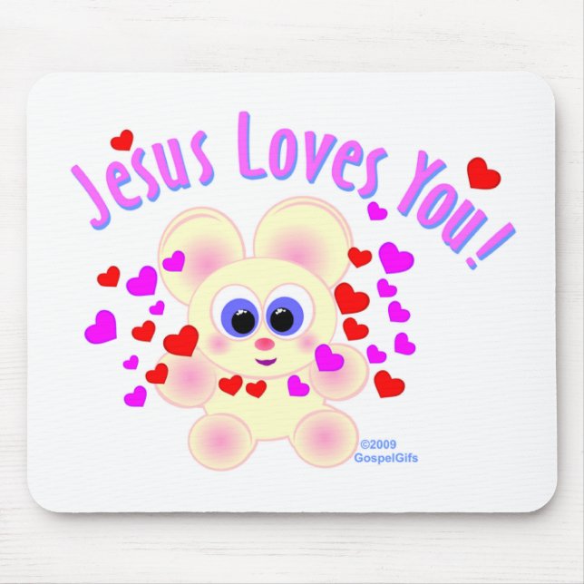 Jesus loves you teddy bear design mouse pad (Front)