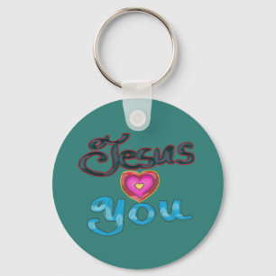 ‘Jesus Loves You’ Turquoise Custom Name  Keychain