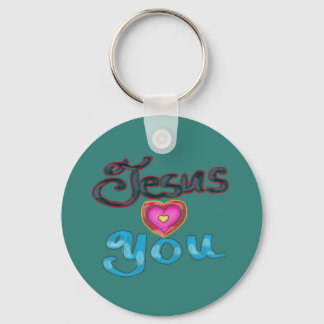 ‘Jesus Loves You’ Turquoise Custom Name Keychain