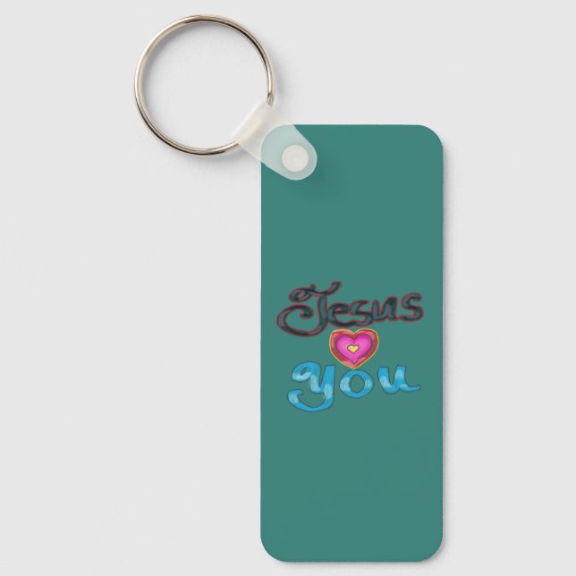 ‘Jesus Loves You’ Turquoise Custom Name  Keychain (Front)