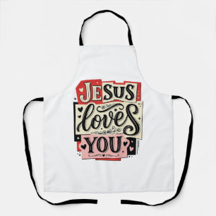 Jesus Loves You Vintage Engraving Christian Typogr Apron