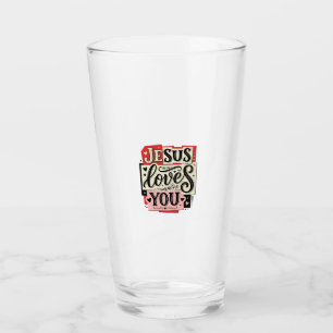 Jesus Loves You Vintage Engraving Christian Typogr Glass