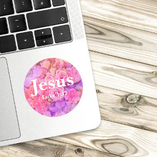 Jesus Luke 1:37 Verse with Elegant Colourful Flowe Classic Round Sticker