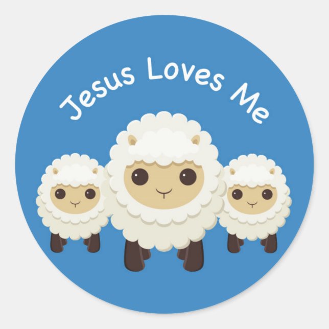 Jésus m'aime Cross berger mouton Sticker bleu (Devant)