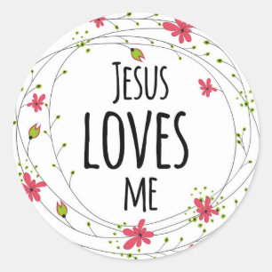 Jésus m'aime Cross Wreath Floral White Sticker