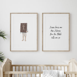 Jésus m'aime garçon chrétien tenant une affiche bi