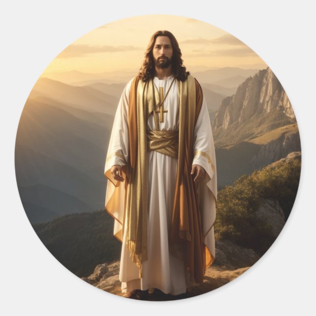 Jesus Majesty on a Mountain Classic Round Sticker (Front)