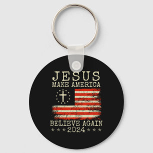 Jesus Make America Believe Again Patriotic 4th Of Keychain