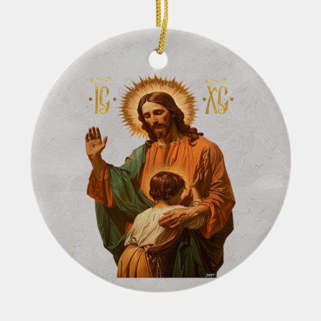 Jesus makes the choice ceramic ornament (Front)