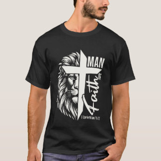 Jesus Man of Faith I Corinthians 16 13 Lion Cross T-Shirt
