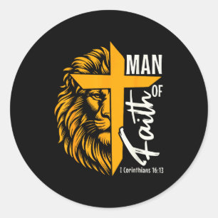 Jesus Man Of Faith Lion Cross I Corinthians 16 13  Classic Round Sticker