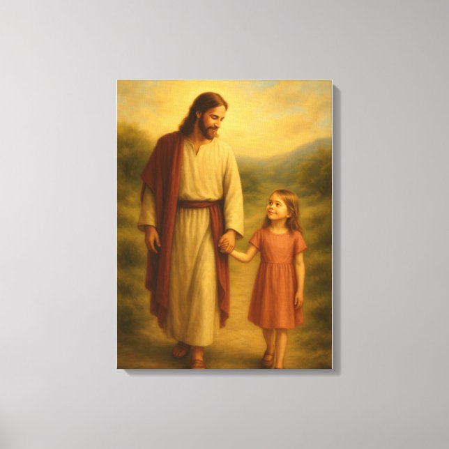 Jésus marchant avec Girl™ LDS toile d'art mural (Recto)