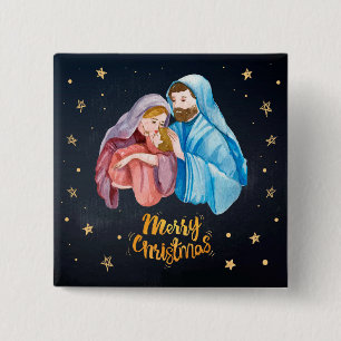 Jesus, Mary and Joseph - Merry Christmas 2 Inch Square Button