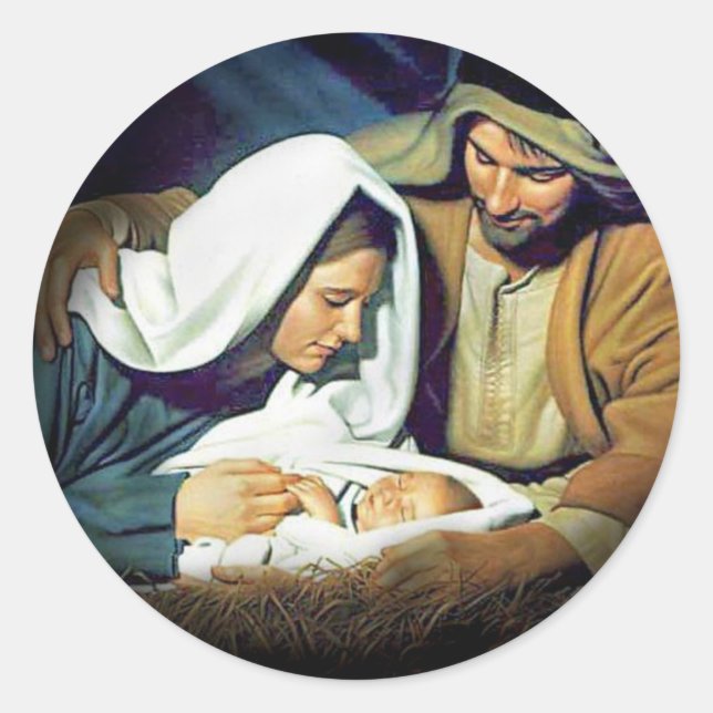 Jesus, Mary & Joseph Classic Round Sticker (Front)