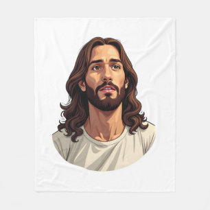 Jesus Mercy Face Vintage Engraved White Tee 2 Fleece Blanket