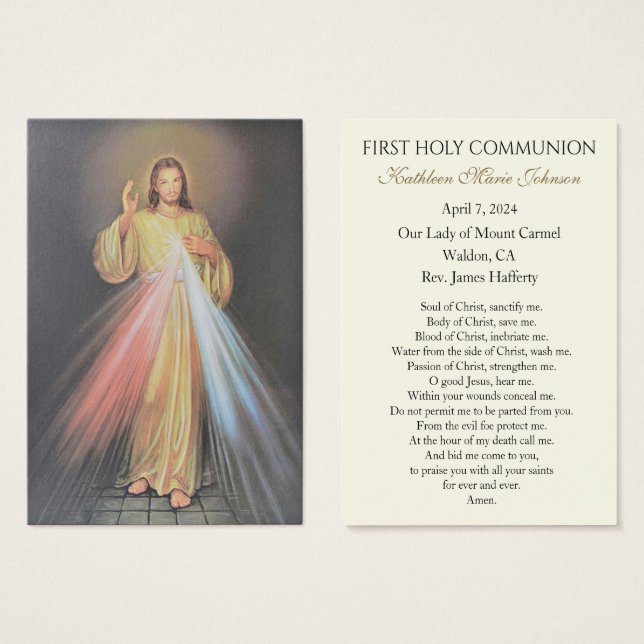 Jésus Miséricorde divine Première communion Souven (Devant & derrière)