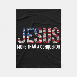 Jesus More Than A Conqueror American Flag Vintage Fleece Blanket