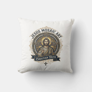 Jesus Mosaic Art Jesus Mosaic Art Christian Faith Throw Pillow