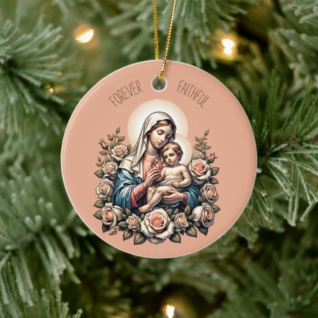 Jesus Mother and Child Custom Text Religious Ceramic Ornament (Tree)